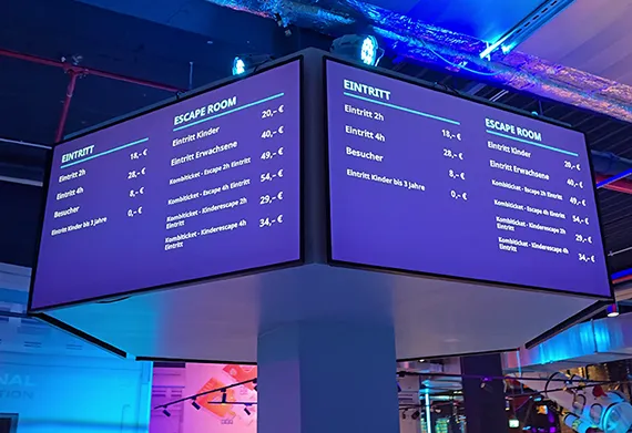 welcome area price list on display