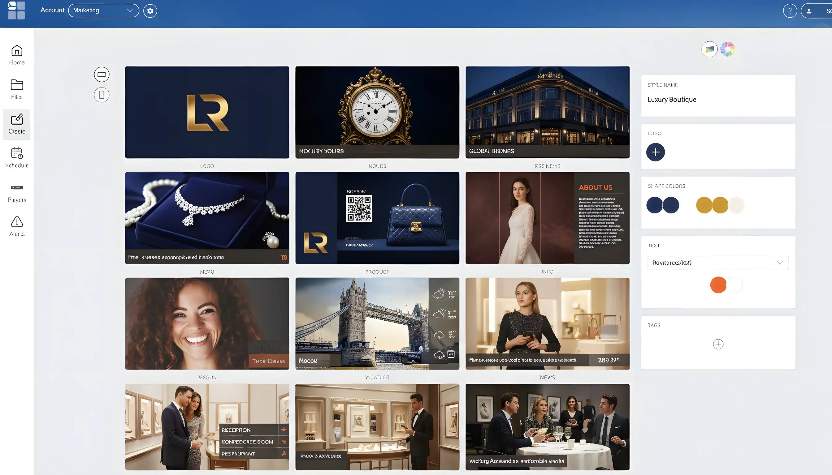 spinetix arya templates for a luxury maison