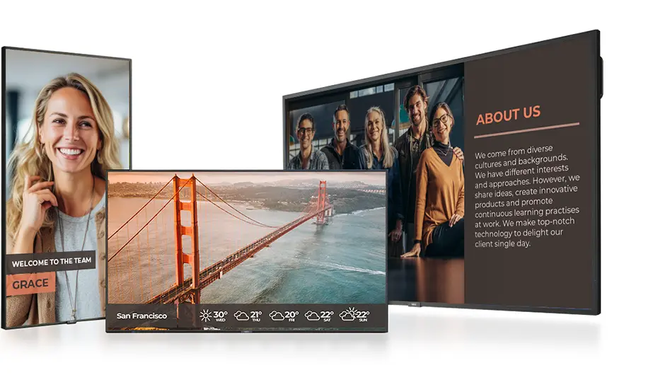 sharp displays with spinetix arya digital signage content